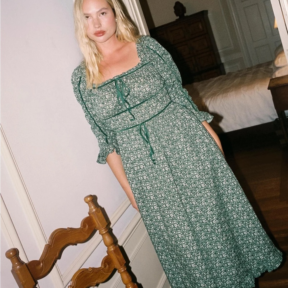 Christy Dawn Marissa Forest Green Floral Dress Lovebird Laurel Medium - Picture 3 of 10